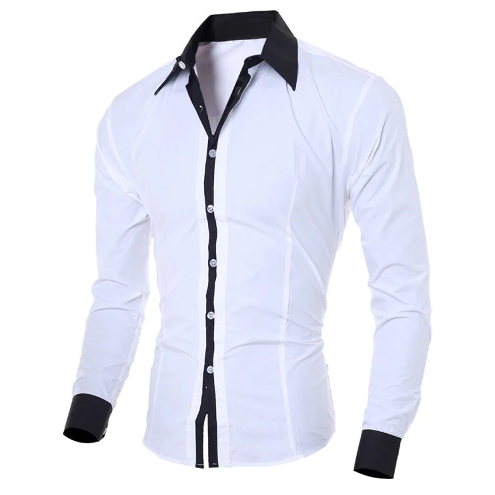 Страусиная Мужская рубашка модная мужская Повседневная тонкая рубашка с длинными рукавами Топ Блузка черная белая мужская футболка стиль