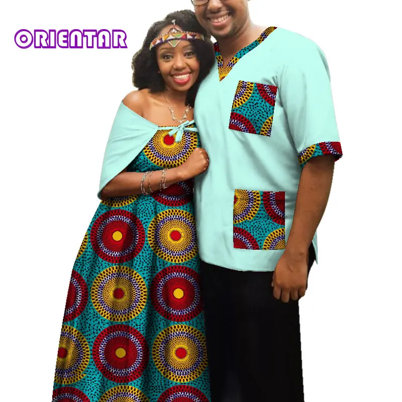 Traditional African Clothes for Couples Men Women African Print Long Dress Tops T Shirt Casual Ball Gown Lover Clothing WYQ181 - Цвет: 17