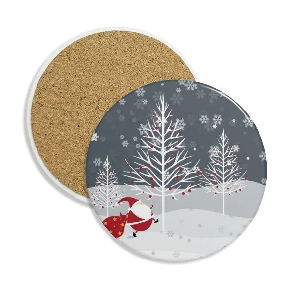 

Christmas Santa Claus Snowflake Tree Stone Drink Ceramics Coasters for Mug Cup Gift 2pcs