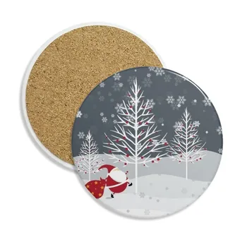 

Christmas Santa Claus Snowflake Tree Stone Drink Ceramics Coasters for Mug Cup Gift 2pcs