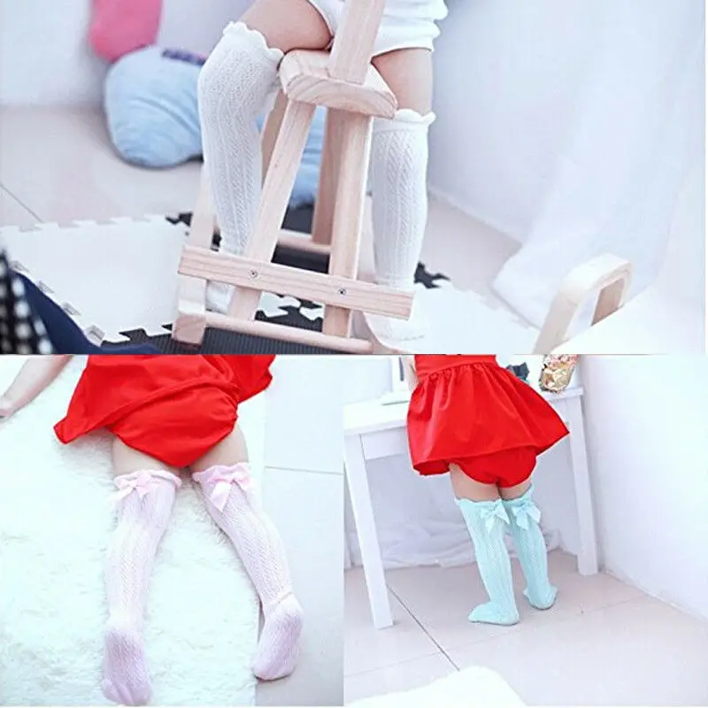 Newborn Infant Baby Girl Knee Stocking Cotton Breathable Summer Solid Bowknot Fish Net Long Stockings 28cm 38cm