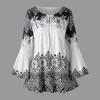 Autumn 5XL Plus Size Blouses Women Bandage Long Sleeve O-Neck Floral Print Loose Casual Lace Fashion Tops Shirts Women Blouse 2