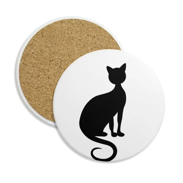 

Black Cat Elegant Figure Animal Art Stone Drink Ceramics Coasters For Mug Cup Gift 2pcs