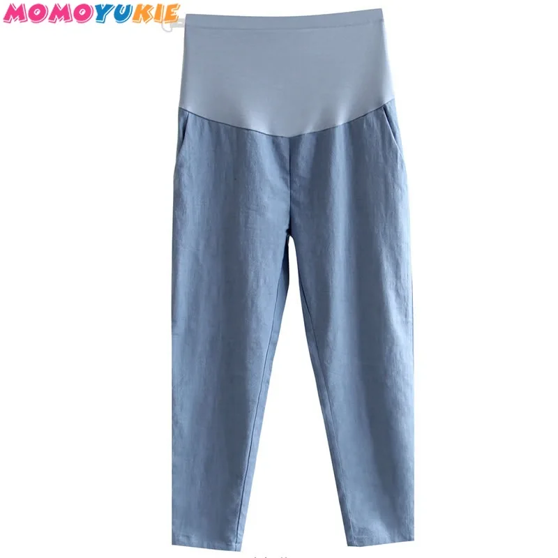Thin Cotton Linen Spring Summer Ankle-length High Waist Leisure Maternity Pants For Pregnant Women women pants maternity pants