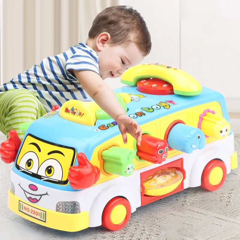 

Children Electric School Bus Music Car Including 8 Games & Animal Calls Early Educational Toys for Children Gift