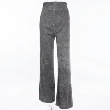 

Autumn Sexy Women Shiny High Waist Loose Wide Leg Pants Nightclub Long Trousers