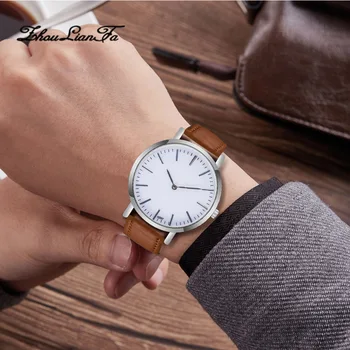 

Men Casual Analog Quartz Wristwatch Round Dial with Leather Strap IK88