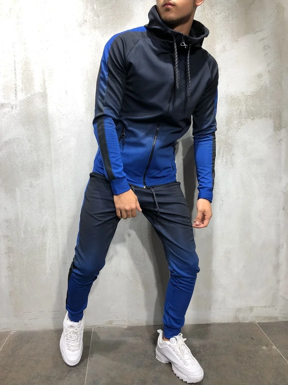 Great Value ZOGAA 2019 Autumn Men Fashion 3D Print Set Sweatshirt+Pants Suits Gradient Casual Jacket Trousers Tracksuit Streetwear Plus Size