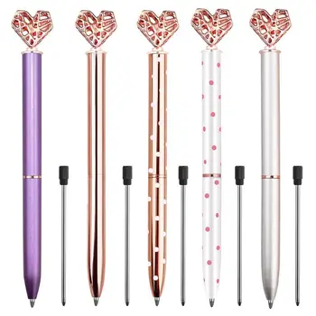 

5Pcs Big Crystal Diamond Pen,Heart Shaped Pen, Metal Ballpoint PenSchool M2EC