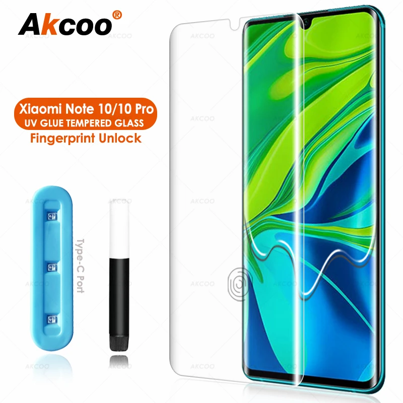 Akcoo для Xiaomi Note 10 Pro защита экрана УФ полноэкранная клейкая стеклянная пленка