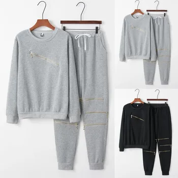 

Tracksuit women 2 piece set women's sweat suit костюм женский костюмы Solid Color pullover Long sleeve O-neck zip Sweatshirt #3