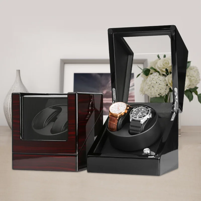 

2+0Watch Winding Storage Box Winder Shake Collection Holder Wooden Automatic Display with LED Double Head Silent Motor Remontoir