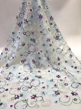 

Top quality fashion african tulle lace fabric with sequins S-59384 new arrival