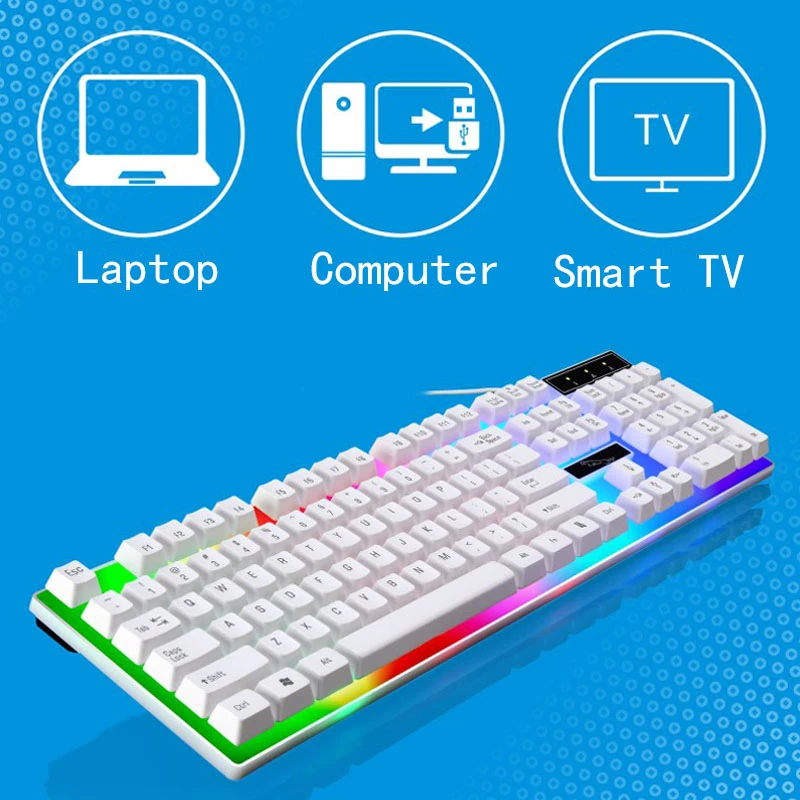 cheap G21 Wired USB Gaming Keyboard 104 Keys Keyboard Flexible Polychromatic LED Lights Computer Mechanical Feel Backlit Game Keyboard