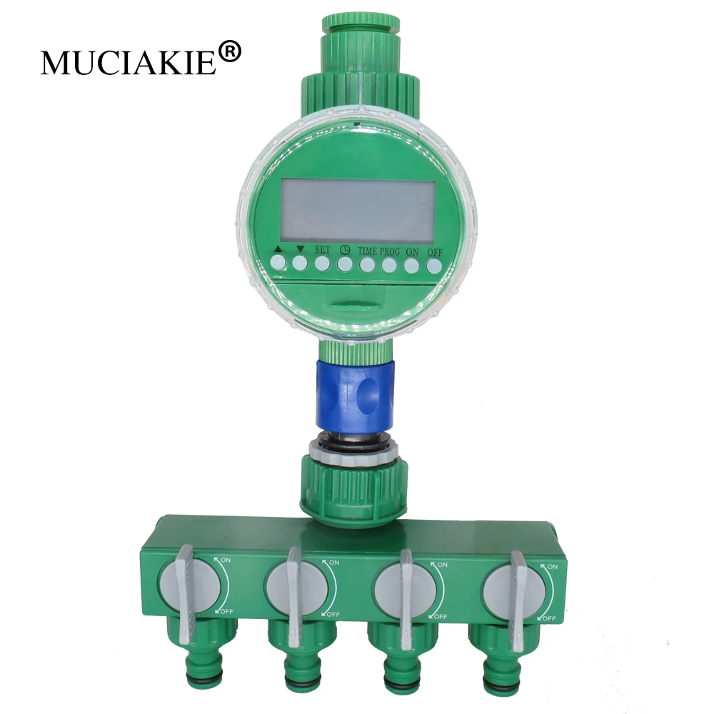 

MUCIAKIE Garden Water Timer with 4-Way Water Splitter Connecter Intelligent Irrigation Controller Shut Off Switch Hose Joiner