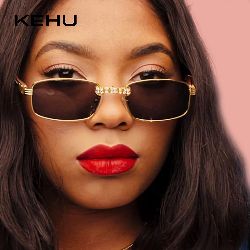 KEHU Luxury Rhinestone Sunglasses Women Brand Designer Fashion Square Sun Glasses Travel Get Together UV400 Lens XH112 | Аксессуары для