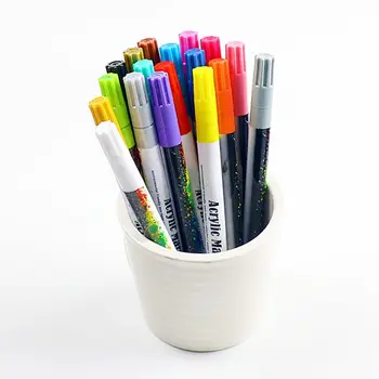 

OOTDTY 12/18 Colors Acrylic Paint Marker Pen Set for DIY Album Glass Ceramic Rock Wood Felt Pens Permanent Marker Stationery