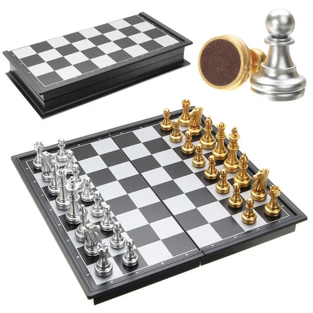 Hot Sale Chess Game Silver Gold Pieces Folding Magnetic Foldable Board Contemporary Set Fun Family Games Gifts Christmas | Спорт и