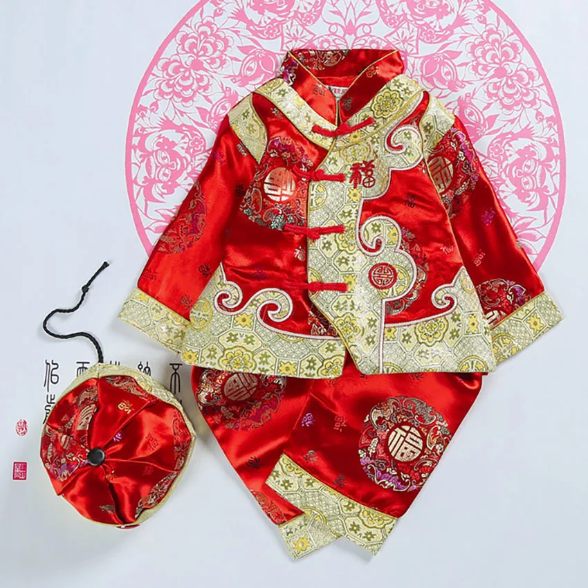 Традиционная китайская одежда с цветочным рисунком для младенцев; вечерние костюмы Танга для маленьких девочек и мальчиков; костюмы на Хэллоуин в азиатском стиле; костюм в стиле ретро
