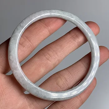 

52.4mm Natural Ice Grade A Jade Thin Bangle green Burma Jadeite hand carved Lady Chain Female bracelet Myanmar Type A stone