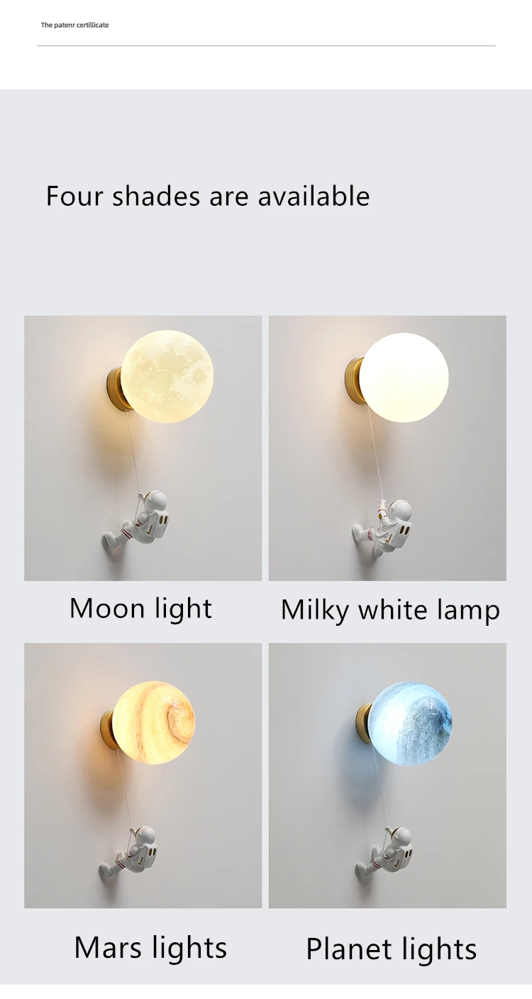 plug in sconce Children's room moon wall lamp modern minimalist creative astronaut full copper cartoon boy bedroom bedside background wall lamp wall lamp light