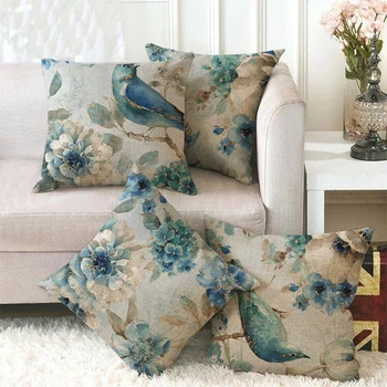 

Cotton Linen Birds And Flowers Sofa Decorative Cushion Cover Pillow Pillowcase 45*45 Throw Pillow Home Decor Pillowcover