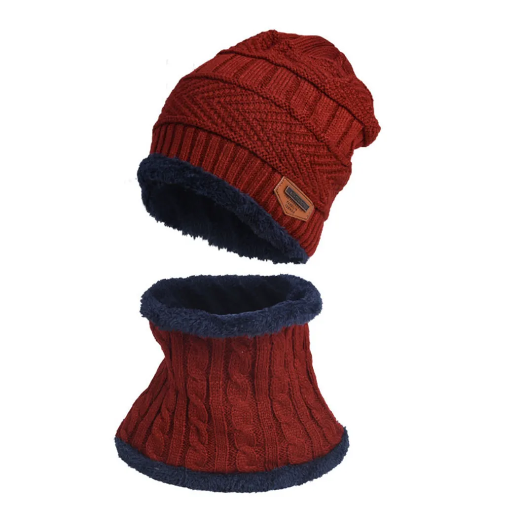 Мужская зимняя шапка с воротником, набор плюс бархатная Толстая теплая вязаная шапочка и глушитель наушники ветронепроницаемая шапка набор шапки и шарфа