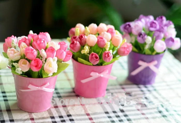 HI-Q, новинка, 1 набор, Мини Милая железная ваза+ шелковые цветы, искусственный цветок, набор для украшения дома, мини бонсай, Флорес, искусственные цветы