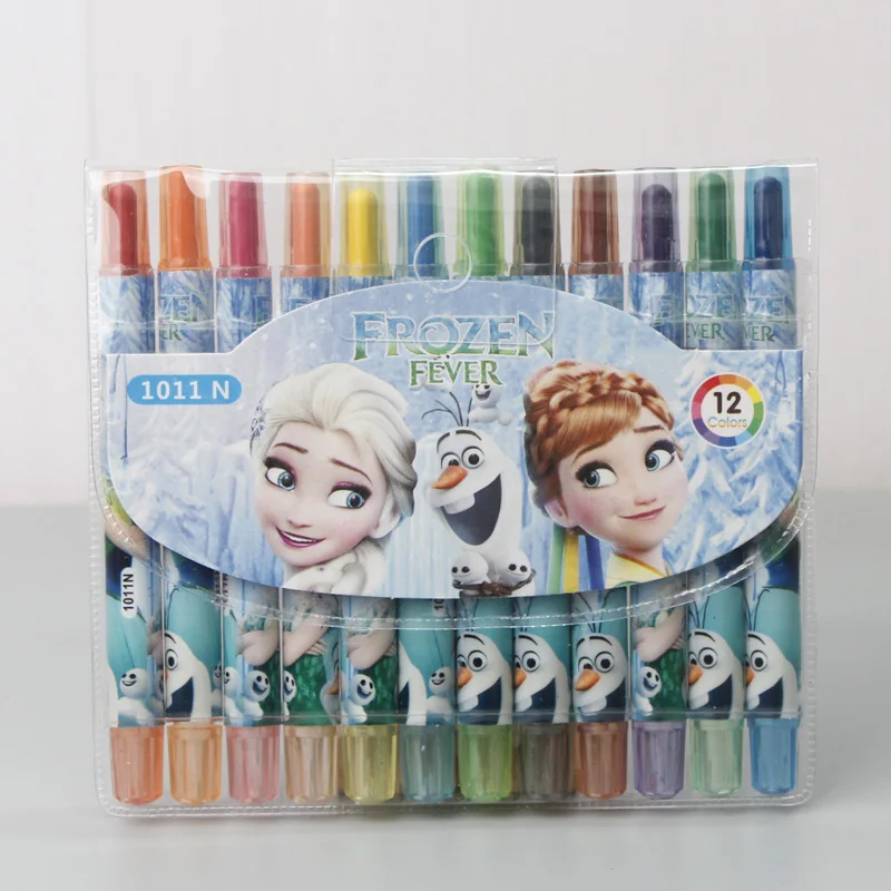 Crayón giratorio de dibujos animados para niños, pincel de Frozen, Elsa, Anna, 12 colores, para colorear, Graffiti de crayones, regalo de cumpleaños para chico