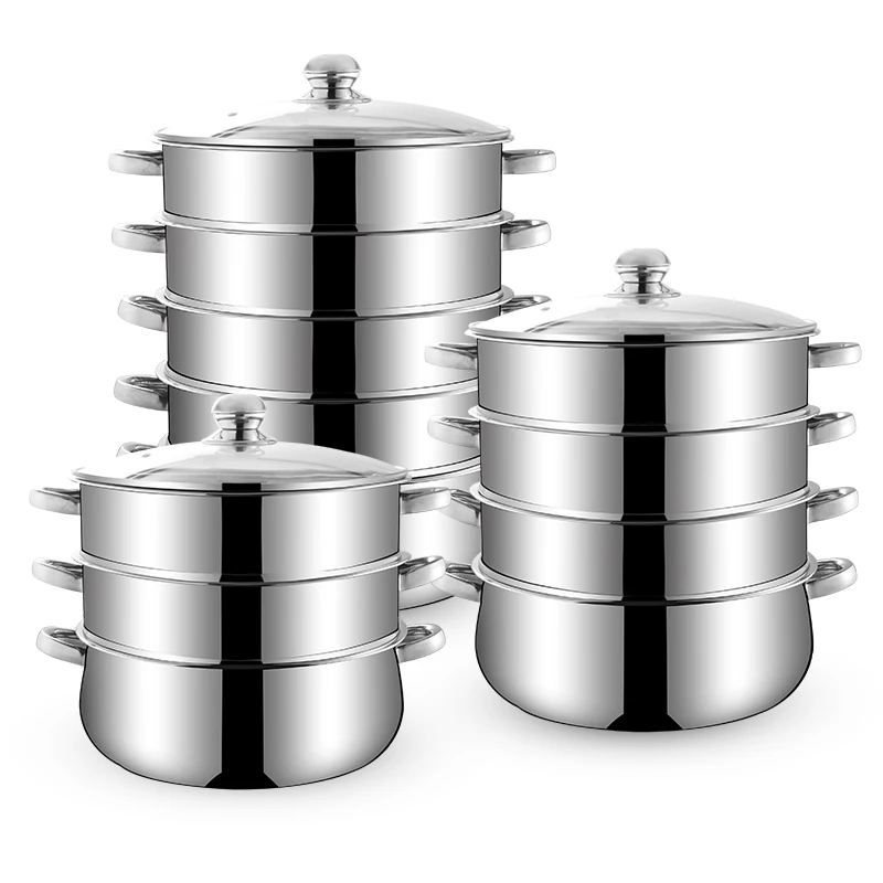 Skup 10 45Litre podwójne kotły gotowania na parze gotowane na parze 3 5 warstwa do gotowania na parze parowar garnek indukcyjna ze stali nierdzewnej naczynia stal nierdzewna (Inox)
