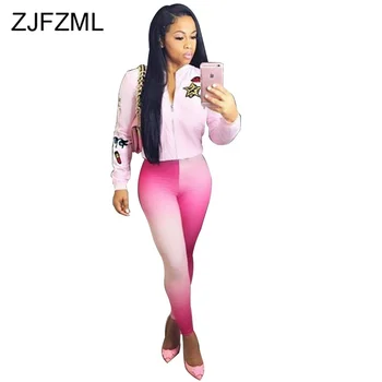 

Gradient Tie Dye Sexy Two Piece Tracksuit Women Kawail Printed Long Sleeve Zipper Cropped Coat and Pencil Pants Club Outfits