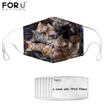

FORUDESIGNS New Muffle Mask Cute Cat Pattern Printed Washable Elastic Mascarillas Cubre bocus with Active Carbon Filters Macka