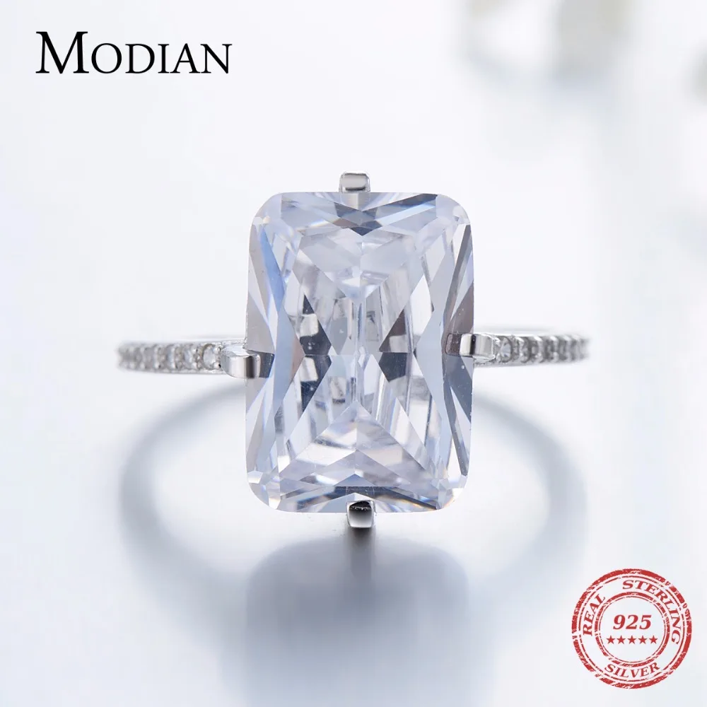 Modian 925 Sterling Silver Rectangle 5A Clear Zircon Luxury Rings Anniversary Engagement Jewelry For Women Fashion Rings crystal rings,engagement rings,zircon rings,fashion rings,wedding rings,fashion ring,finger rings