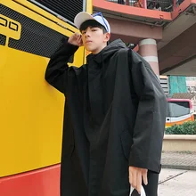 Новая Изысканная Корейская версия мужской осенней длинной ветровки BF Harajuku стиль свободный большой размер пальто прилива/черный M-5XL