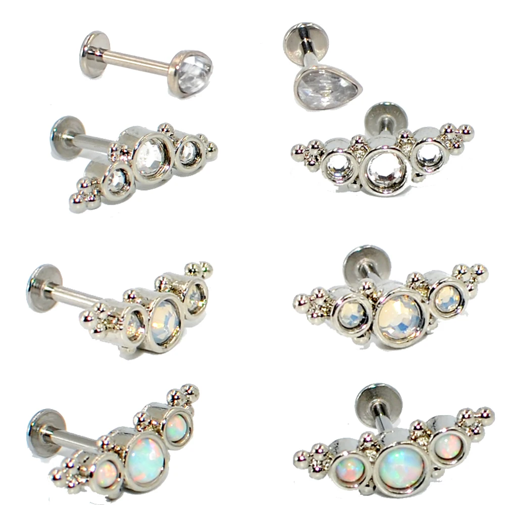 

1PC G23 Titanium&Steel Opal Gem Cluster Ear Tragus Helix Cartilage Earring Stud Labret Bar Ring Fashion Body Piercing Jewelry
