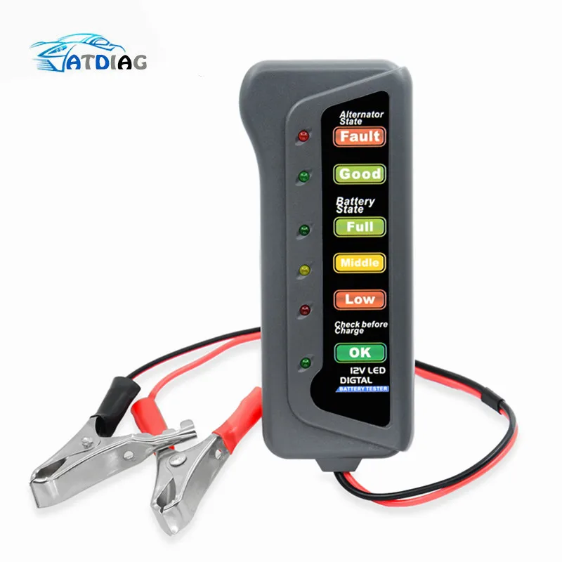 12v Digital Battery Alternator Tester 6 Led Lights Display Brake Fluid