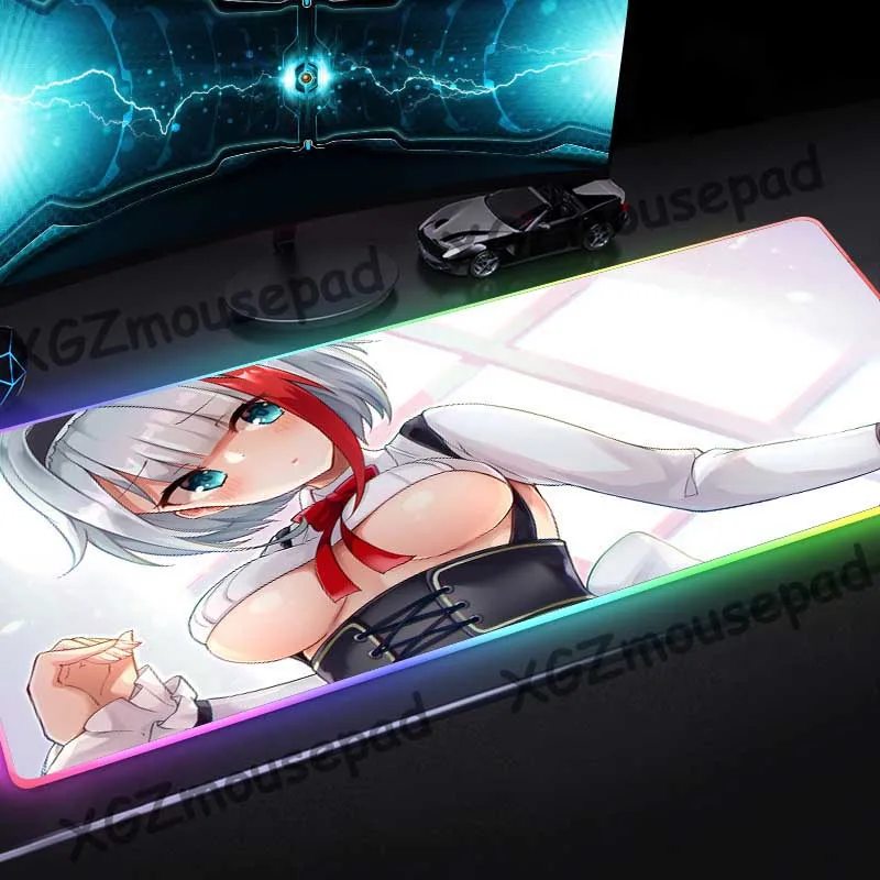  XGZ Cartoon Sexy Girl HD Large RGB Mouse Pad Black Lock Edge Computer Desk Mat Colorful Rubber Non-