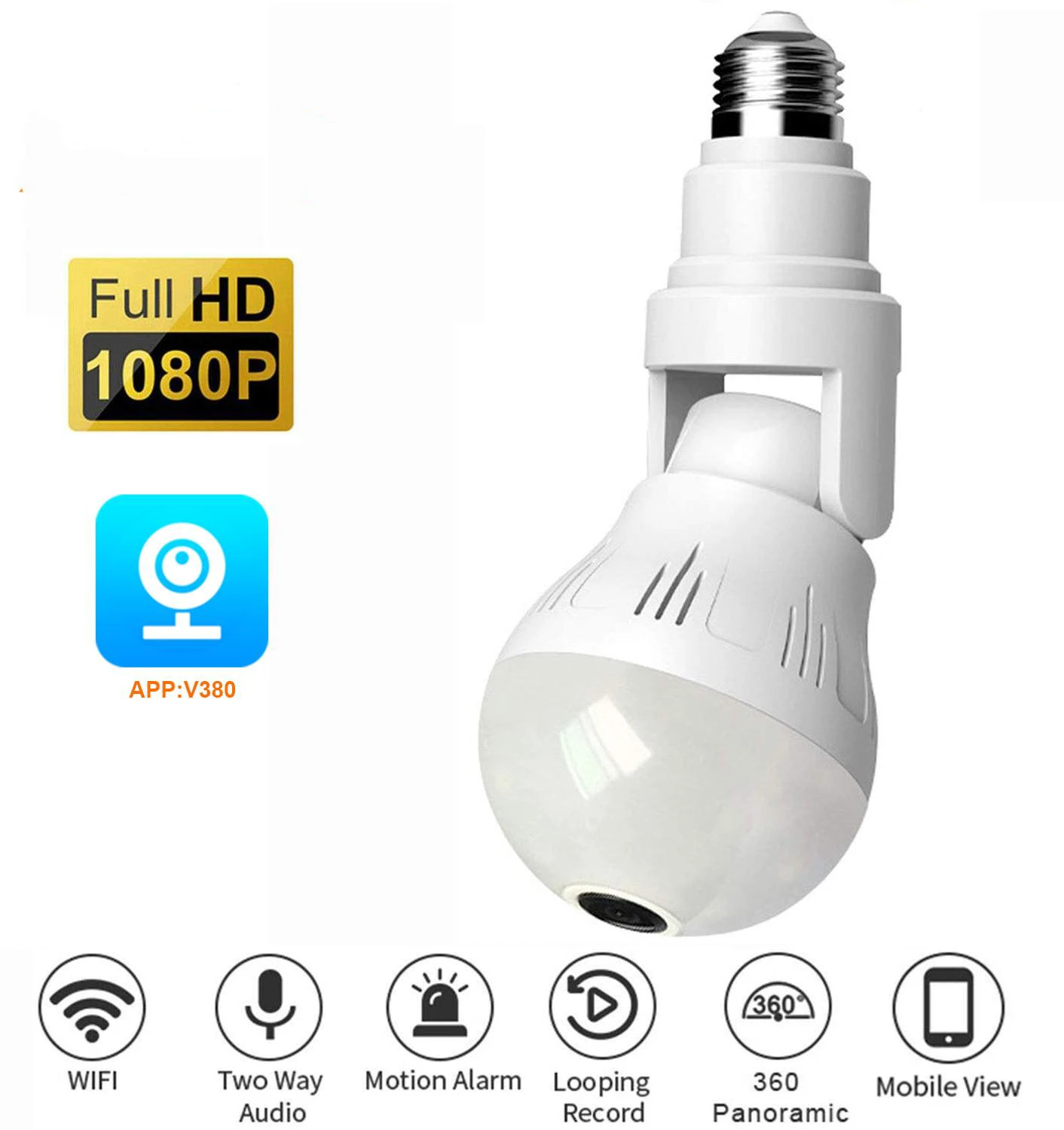 2mp Wifi Panorama Camera Security Lamp Panoramic Bulb Cctv Video