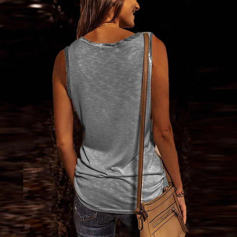 New Summer Contrast Stitching Women Tank Tops O Neck Sleeveless Shirt Women's Top Elegant Clothes Summer Loose Tops women 2024 3
