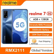 realme 7 5G RMX2111 Dimensity 800U Smartphone 6.5'' 6GB 128GB 120Hz 48MP AI Quad Cam 5000mAh 30W Dart Charge NFC Mobile Phone