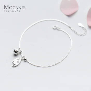 

Mcanie Fashion 925 Sterling Silver Cute Cat Bells Beads Bracelet Anklet for Women Box Chain Korea Style Fine Jewelry Accessories
