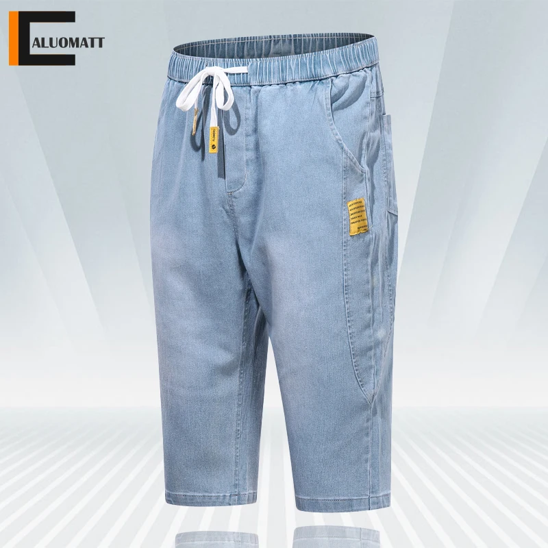 Pantalones cortos de mezclilla holgados para hombre, Vaqueros holgados de marca de algodón, ropa informal estilo Hip Hop, siete puntos, Bermudas de pierna ancha