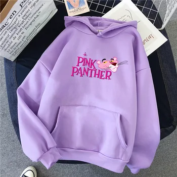

Paris Girl Printed Hoodies Women Korean Autumn Winter Fleece Hooded Pink Panther Sweatshirts Harajuku Funny Kawaii Clothing