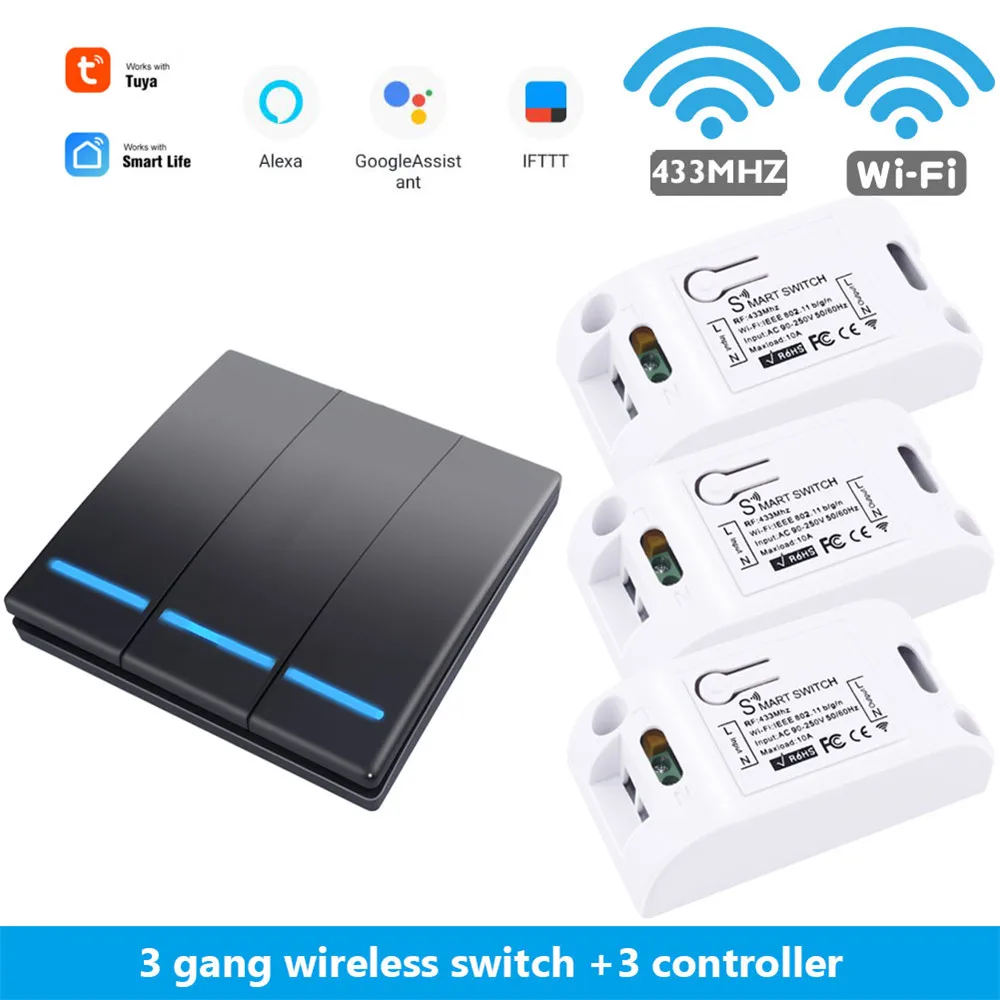 B 3 gang 3 Receiver SMATRUL Tuya Smart Life APP Wi-Fi 1/2/3 кнопочный переключатель светильник RF 433 МГц настенный DIY релейный модуль с таймером Google Home Amazon Alexa - Цвет: B 3 gang 3 Receiver