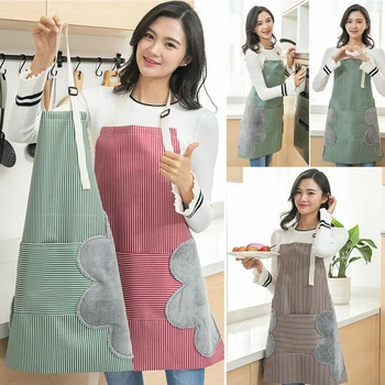 

Kitchen Household Cooking Waterproof Oilproof Women Apron Stripe Sleeveless Erasable Hand Aprons Barber Hair Cutting Apron
