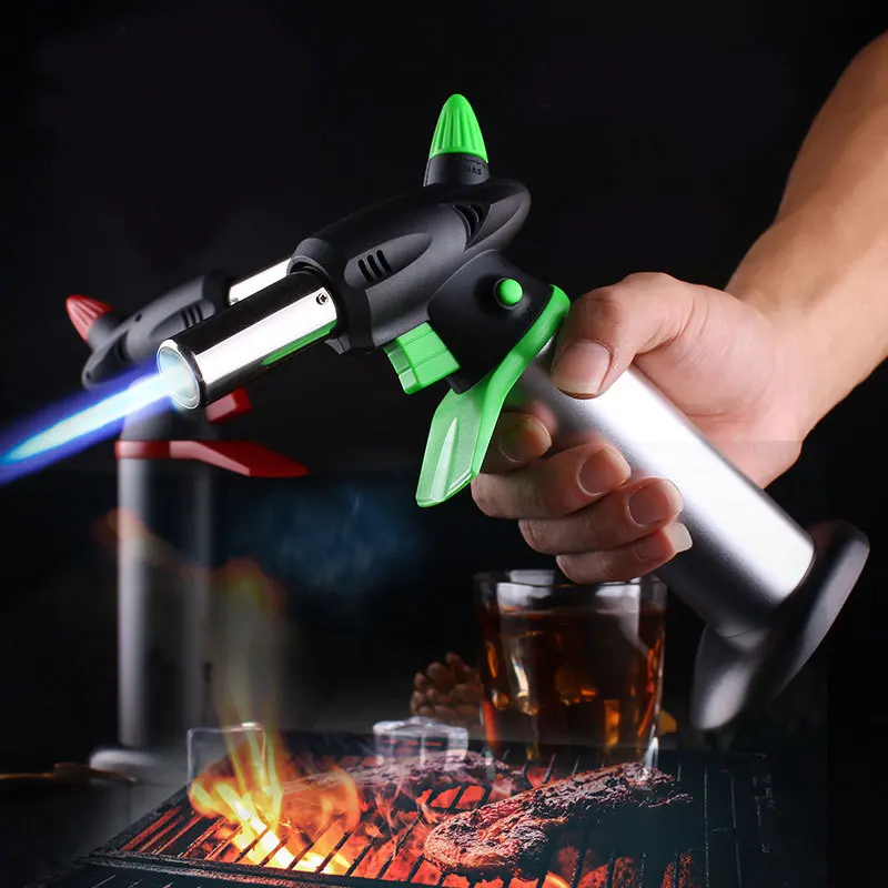 Kitchen Pistol Turbo Lighter Outdoor Spray Gun Torch Gas Jet Windproof Camping Lighter Butane Big Firepower Welding BBQ Baking