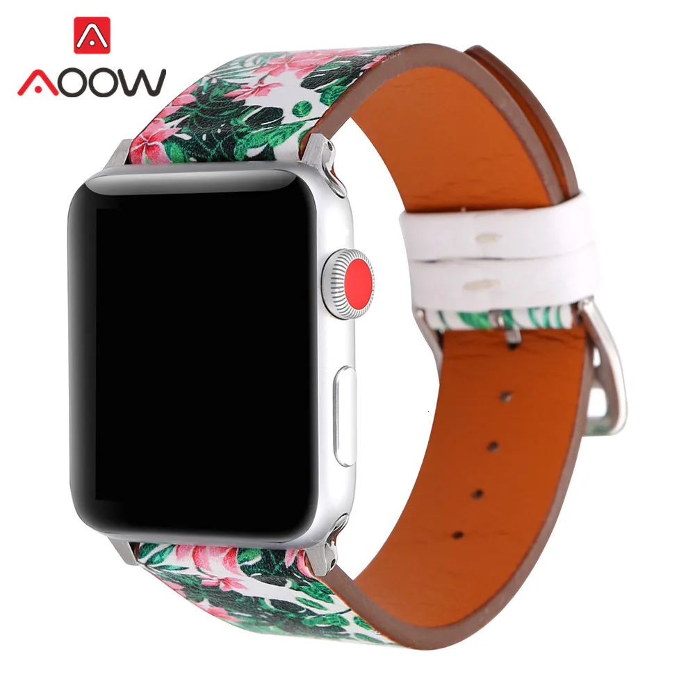 Кожаный ремешок для Apple Watch 38 мм 42 цветочных растений печати для женщин мужчин запасной браслет ремешок Ремешок для iwatch 1 2 3 4