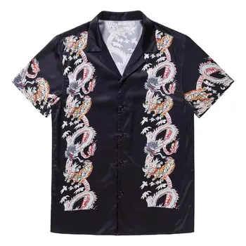 

Man Black Beach Shirt Summer Hawaiian Short Sleeve Shirt Men's Luxury Dragon Printed Vintage Casual Social Shirt Chemise Homme