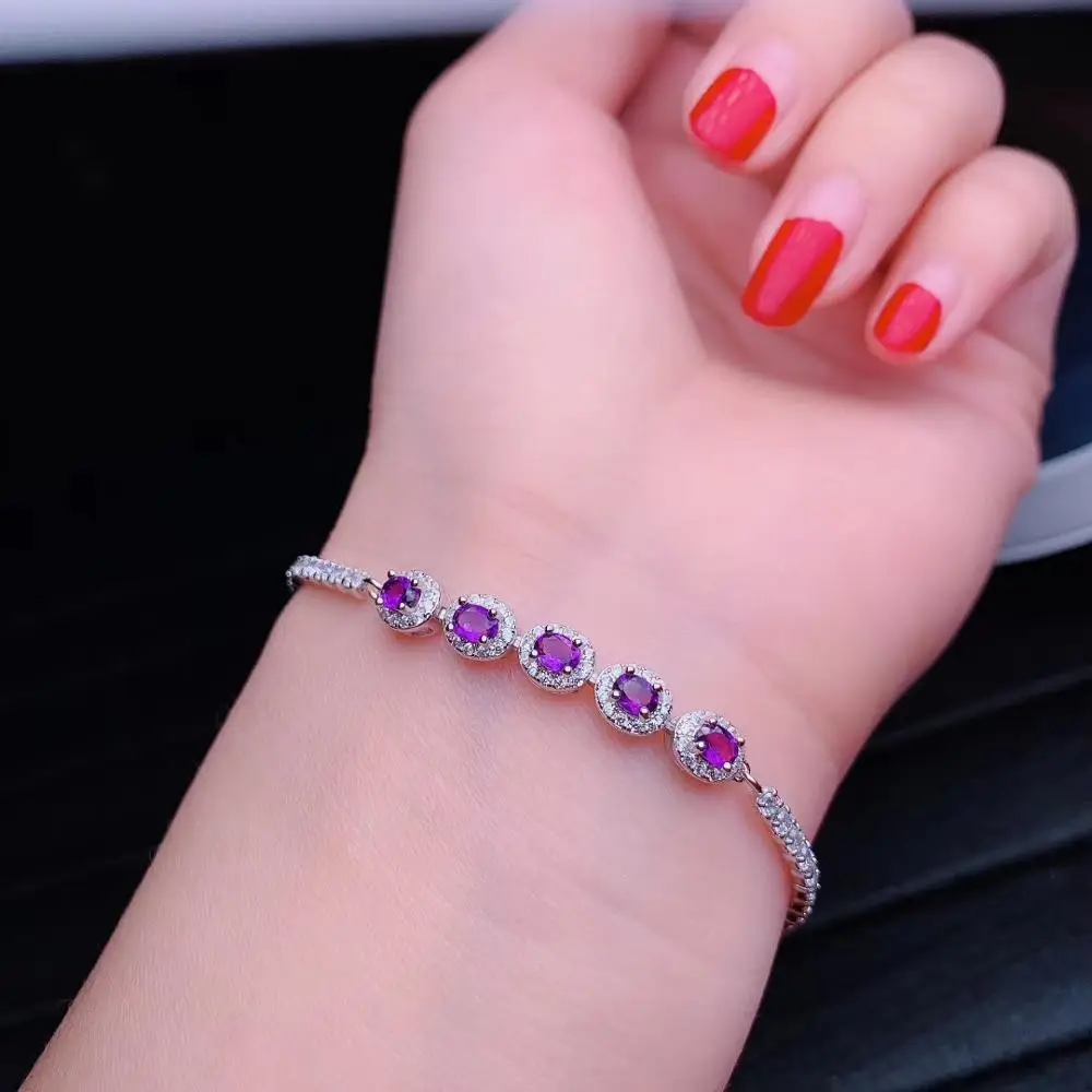 

elegant purple amethyst bracelet women silver fine jewelry natural gem cost effective 925 silver golden color anniversary gift