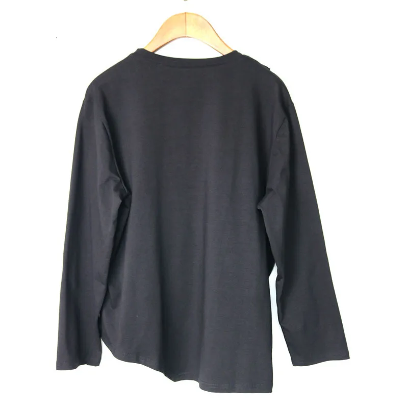 Concise Autumn Urban Leisure Round Neck Long Sleeve Patchwork Button Niche Design Ins Wind T-shirt ZX380